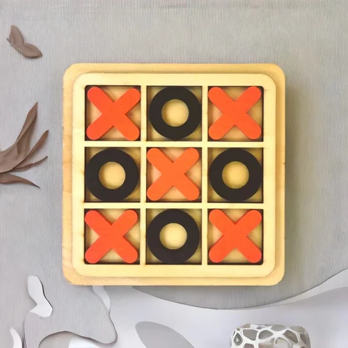 Square Wooden Tic Tac Toe Game